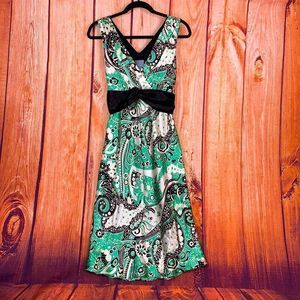 Rabbit Rabbit Rabbit Green Paisley Floral Sleeveless Fit n Flare Midi Dress 1762